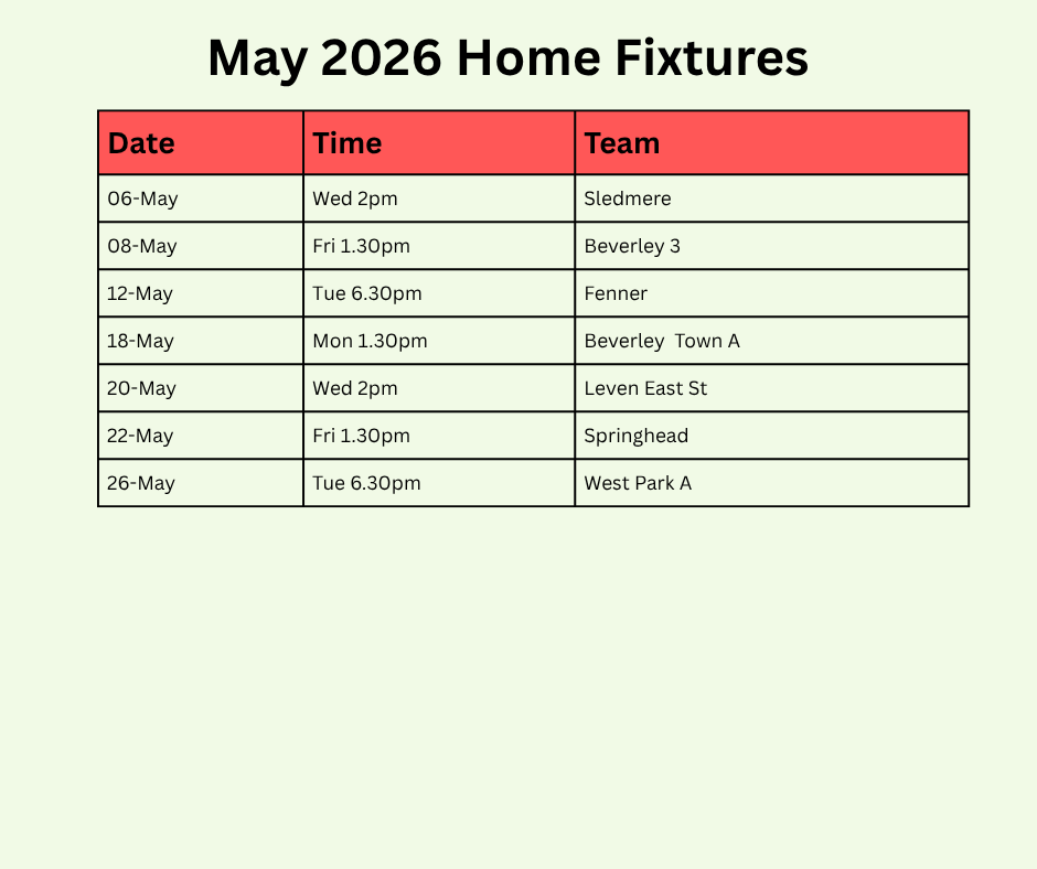 May 26 Home Fixtures