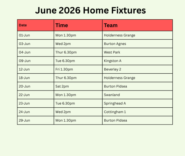 June 26 Home Fixtures