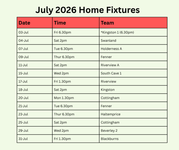 July 26 Home Fixtures